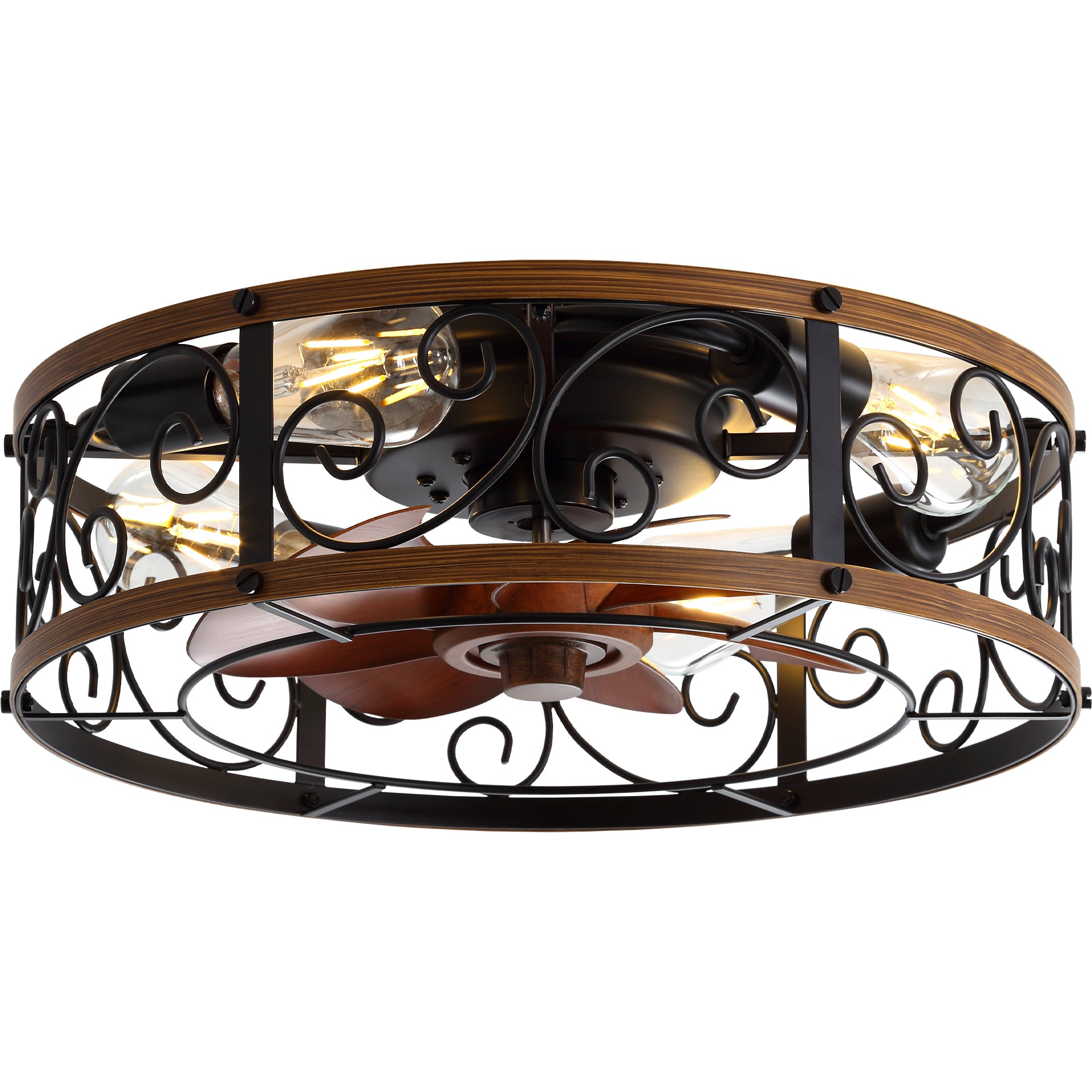 18 Inch Rustic Farmhouse Industrial Flush Mount Ceiling Fan with Lights and Remote, 6 Speeds DC Motor Reversible Low Profile Ceiling Fan