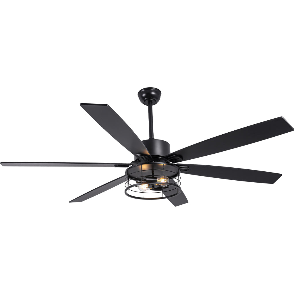 65 Inch Black Modern Industrial Ceiling Fan with Lights and Remote Control,6 Speeds Reversible Ceiling Fan for Large Rooms