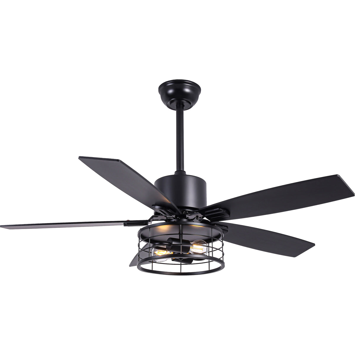 46 Inch 5-Blade Black Industrial Ceiling Fan with Lights and Remote Control, 6 Speeds DC Motor Caged Ceiling Fan for Living Room