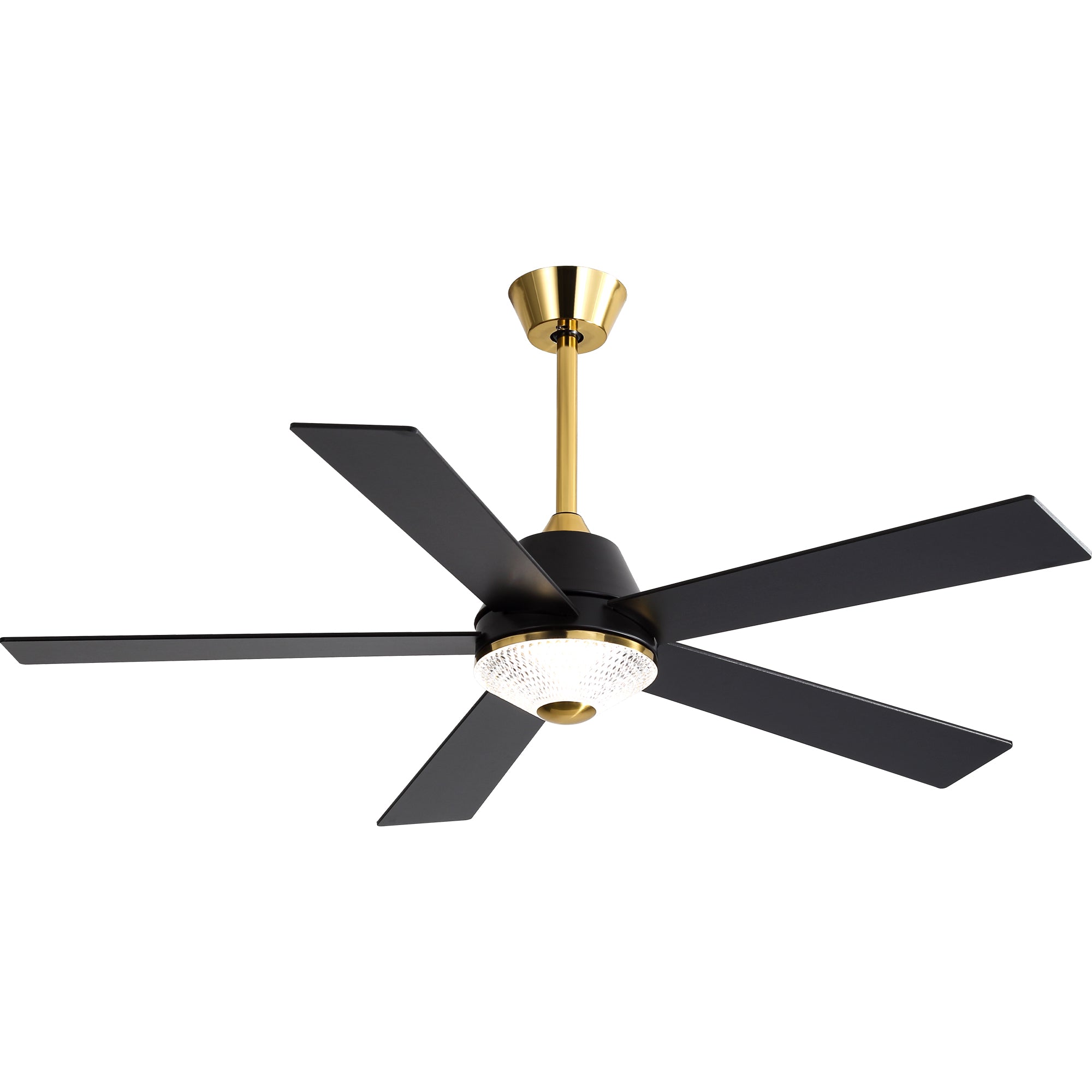 52 Inch Black and Gold Modern Ceiling Fan with LED Light and Remote Control, 6 Speeds DC Motor 5-Blade Reversible Ceiling Fan for Living Room