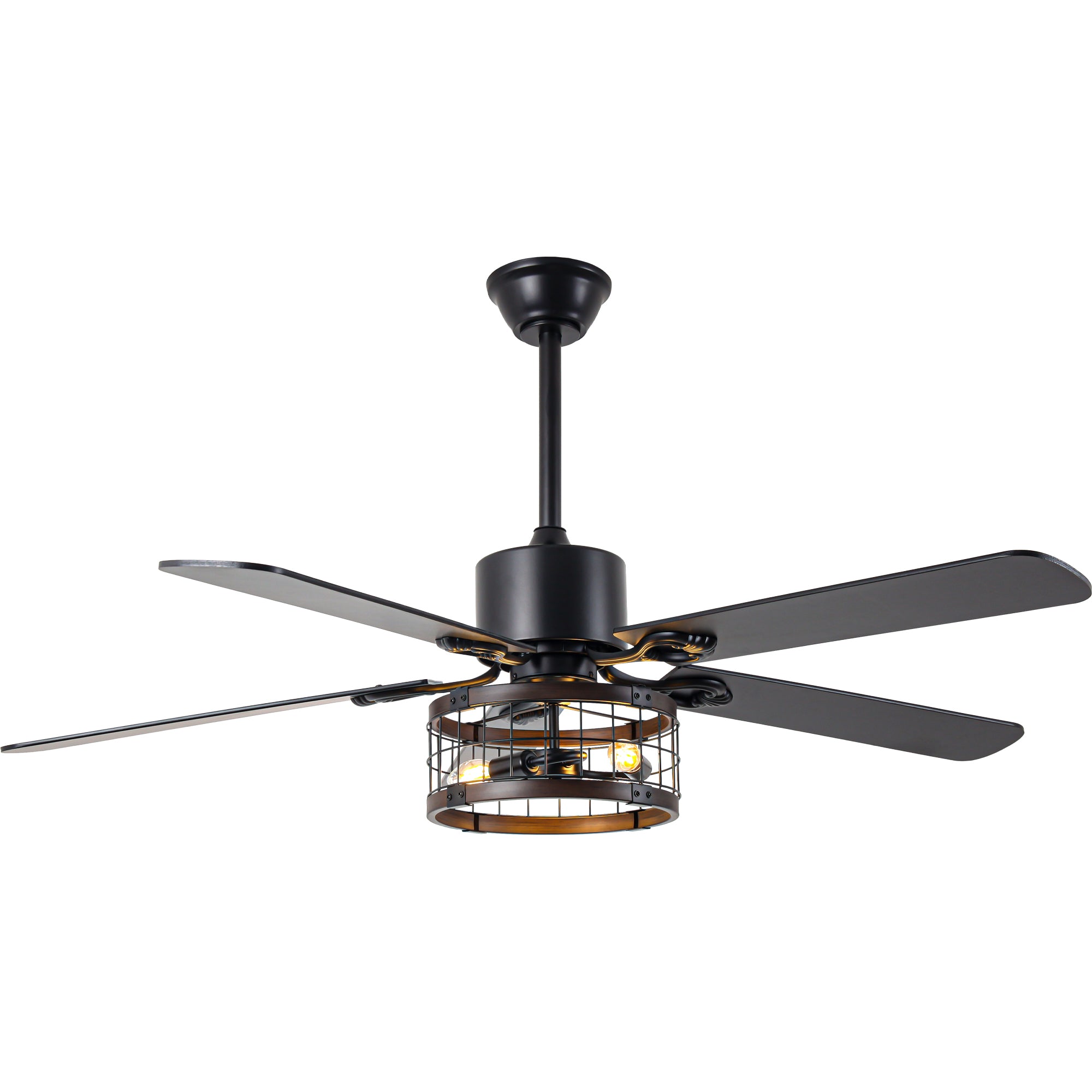 52 Inch Industrial Farmhouse Ceiling Fan with Lights and Remote Control, 6 Speeds Reversible Caged Ceiling Fan for Living Room