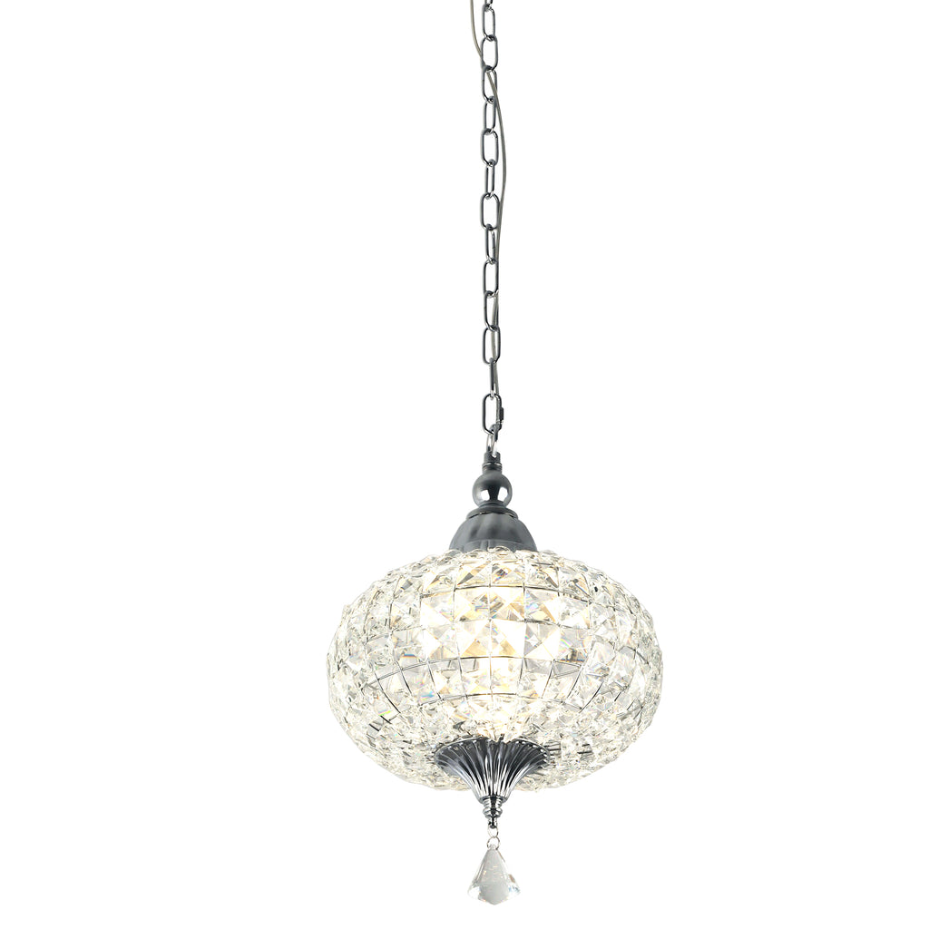 1 - Light Black/Chrome Globe Crystal Pendant Light with LED, 11.2" Dining Room Light Fixtures Kitchen Island Light