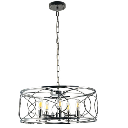 FC4078-Black/Silver Simple Linear Metal Caged Chandelier, Geometric Pendant Light, with Light Kit and Adjustable Chain