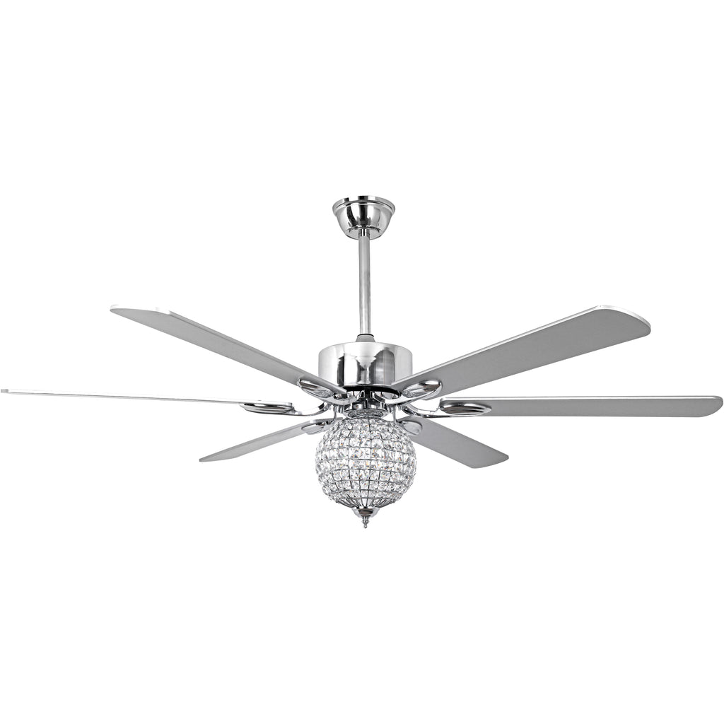 65 Inch Modern Luxury Crystal Ceiling Fan with LED Lights and Remote Control, 6 Speeds Reversible Chrome Large Ceiling Fan