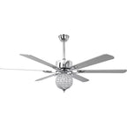 65 Inch Modern Luxury Crystal Ceiling Fan with LED Lights and Remote Control, 6 Speeds Reversible Chrome Large Ceiling Fan