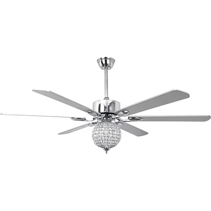 BellaDepot 65" Luxury Crystal Ball Chrome Large Size Ceiling Fan with Remote Control, Silent Motor 6 Speeds Straight Leaf Fan with LED Lights - DC6509