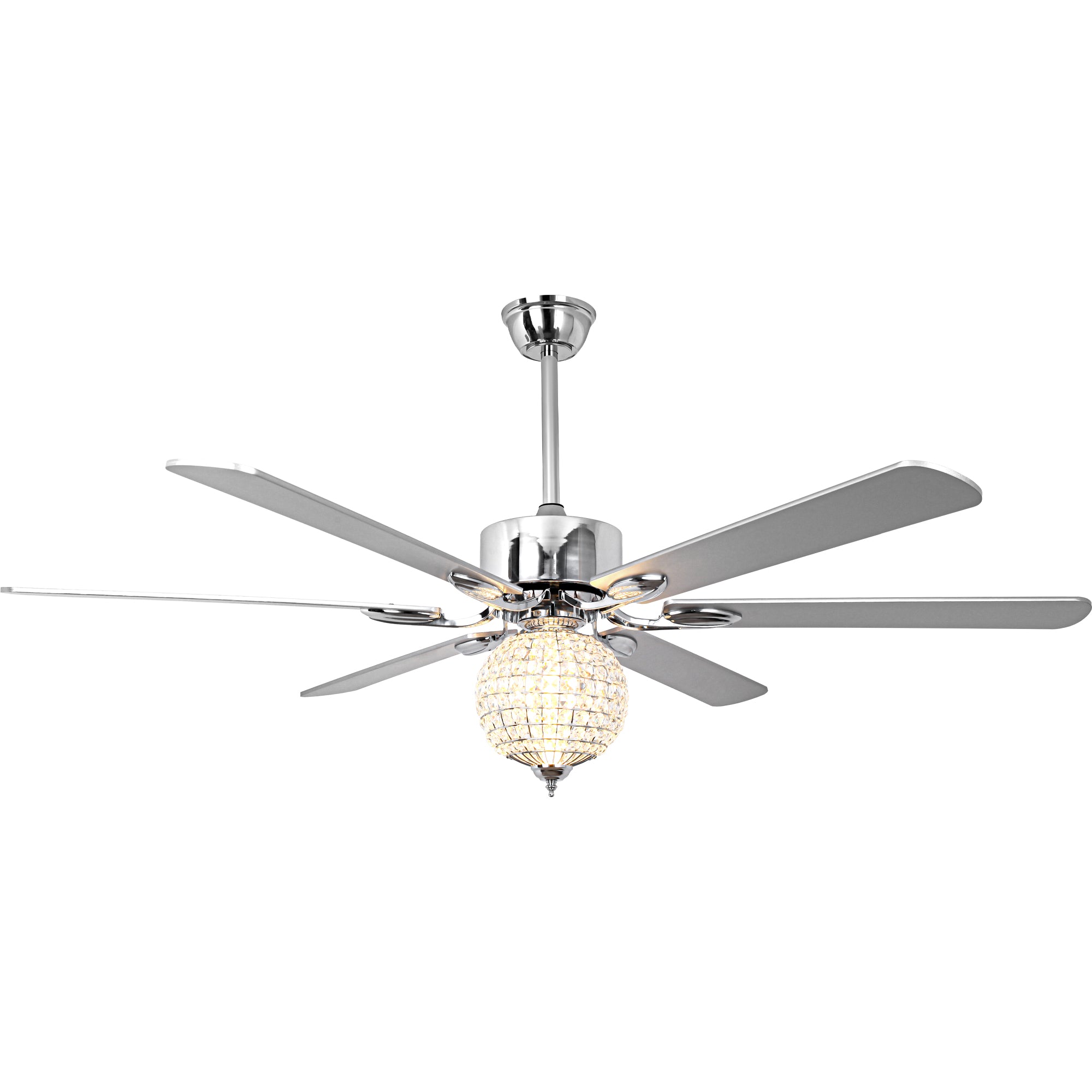 65 Inch Modern Luxury Crystal Ceiling Fan with LED Lights and Remote Control, 6 Speeds Reversible Chrome Large Ceiling Fan