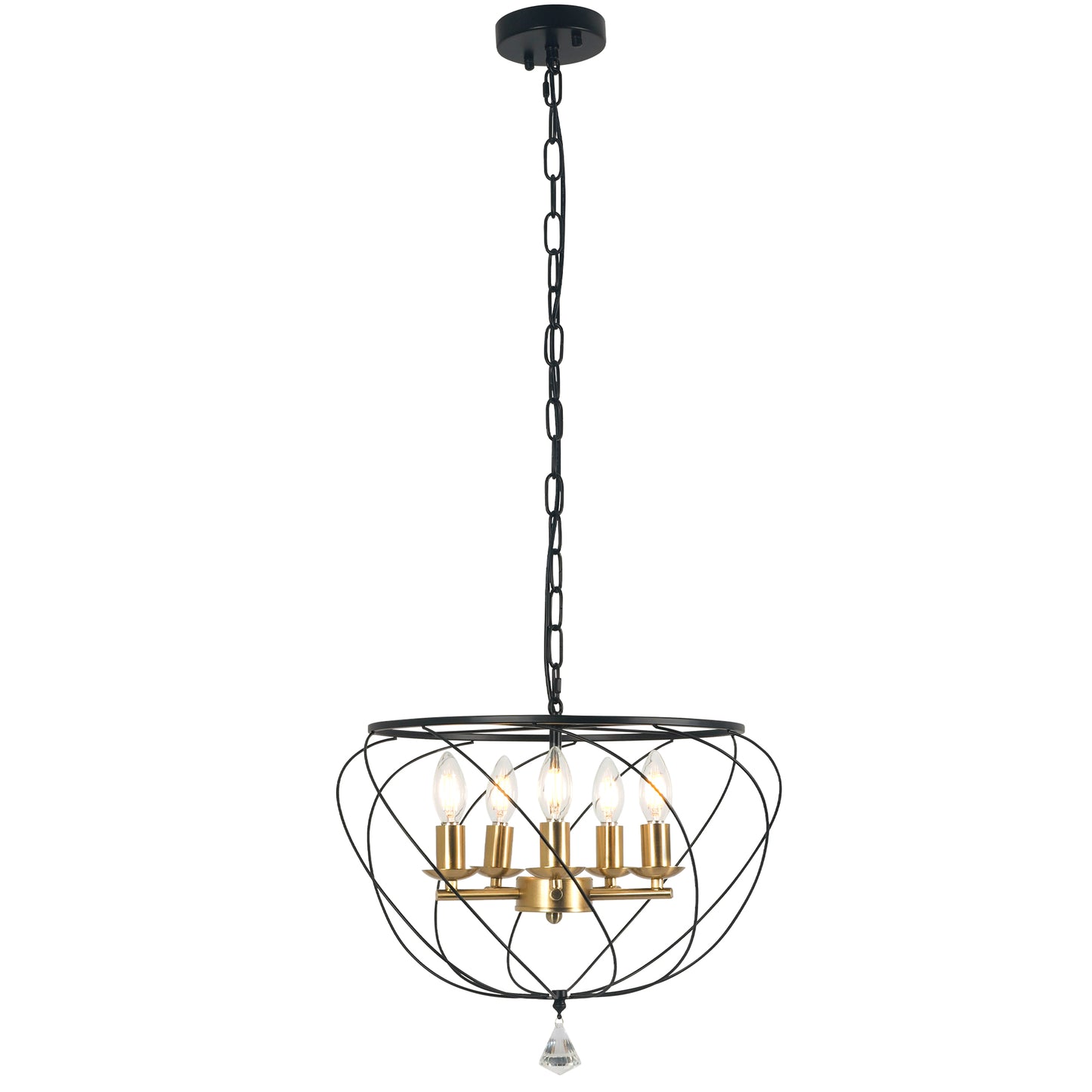 FC4087-Ironwork Geometric Linear Metal Caged Chandelier, with Light Kit and Adjustable Chain