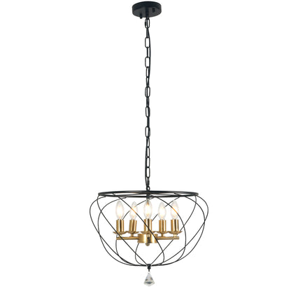 FC4087-Ironwork Geometric Linear Metal Caged Chandelier, with Light Kit and Adjustable Chain