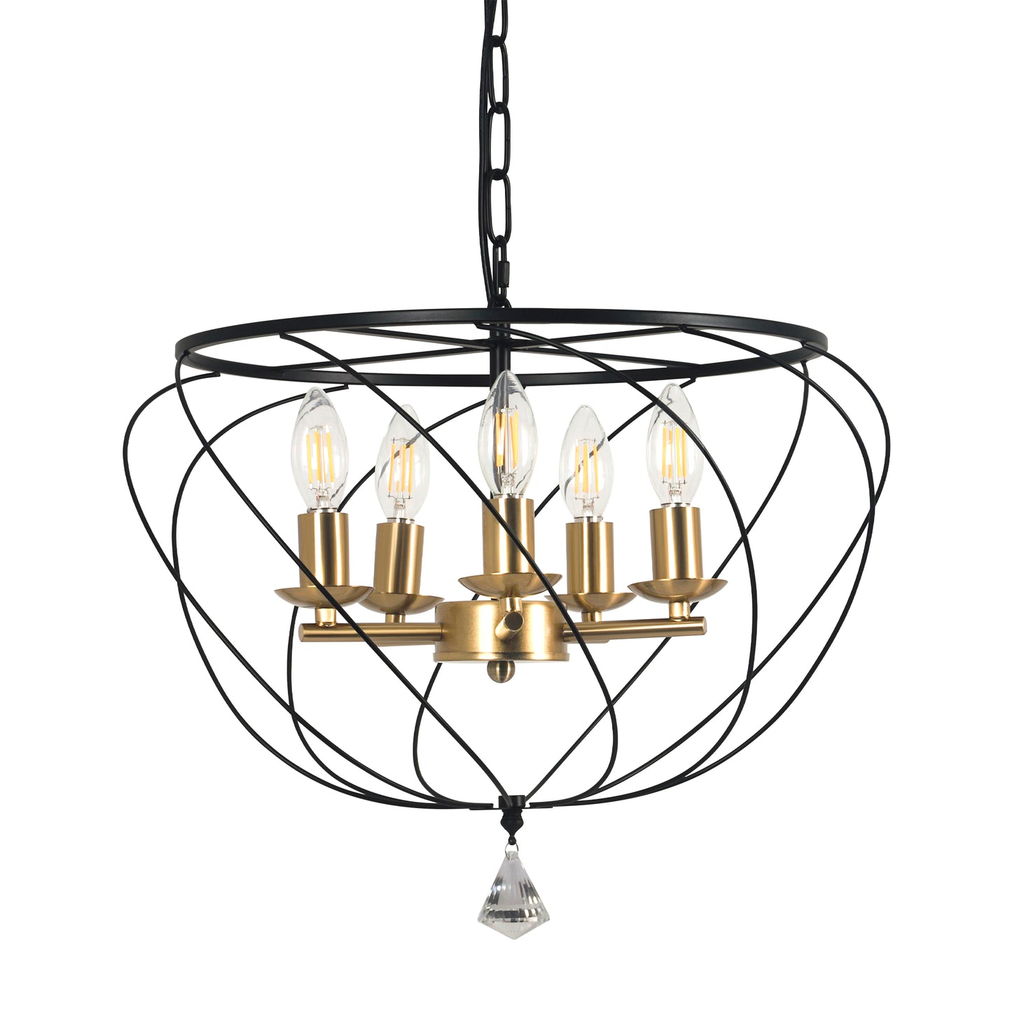 FC4087-Ironwork Geometric Linear Metal Caged Chandelier, with Light Kit and Adjustable Chain