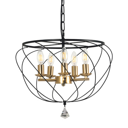 FC4087-Ironwork Geometric Linear Metal Caged Chandelier, with Light Kit and Adjustable Chain