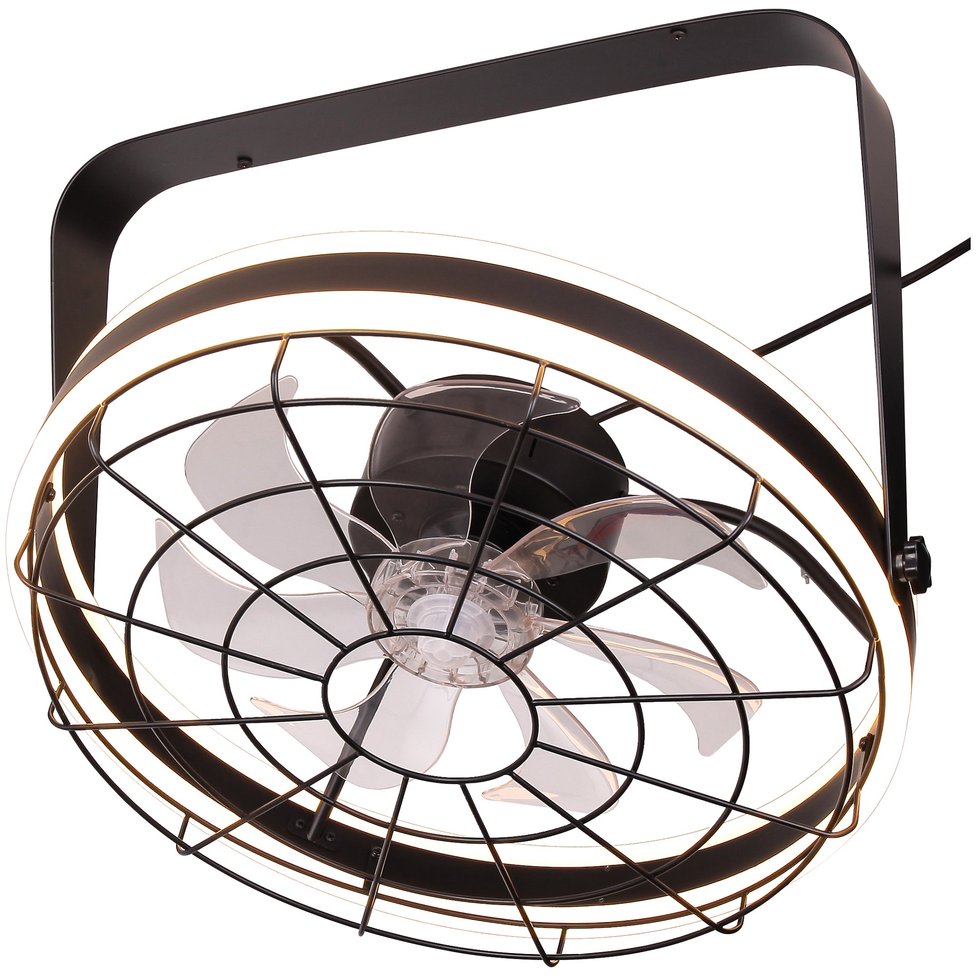 23 Inch Black Modern Wall Mounted Caged Ceiling Fan with Dimmable LED Lights and Remote, 6 Speeds Plug In Bladeless Ceiling Fan