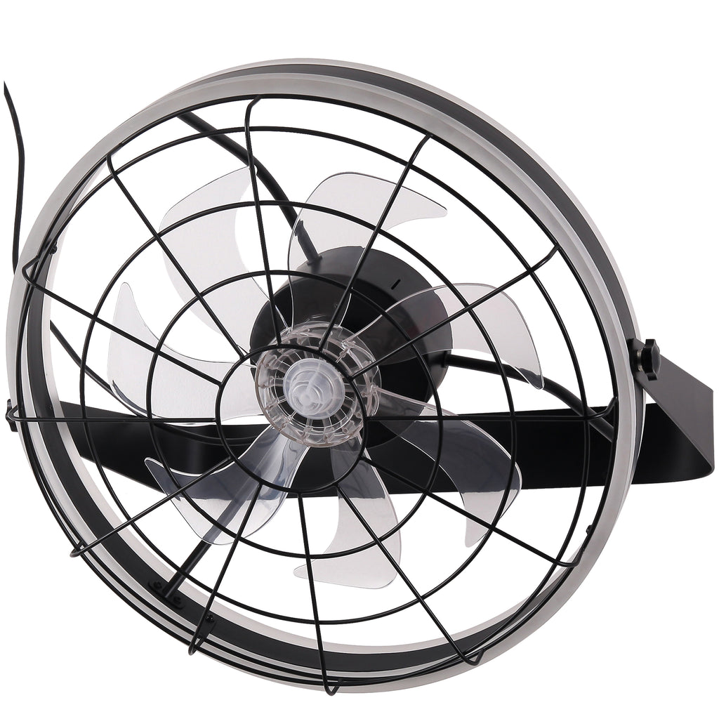 23 Inch Black Modern Wall Mounted Caged Ceiling Fan with Dimmable LED Lights and Remote, 6 Speeds Plug In Bladeless Ceiling Fan