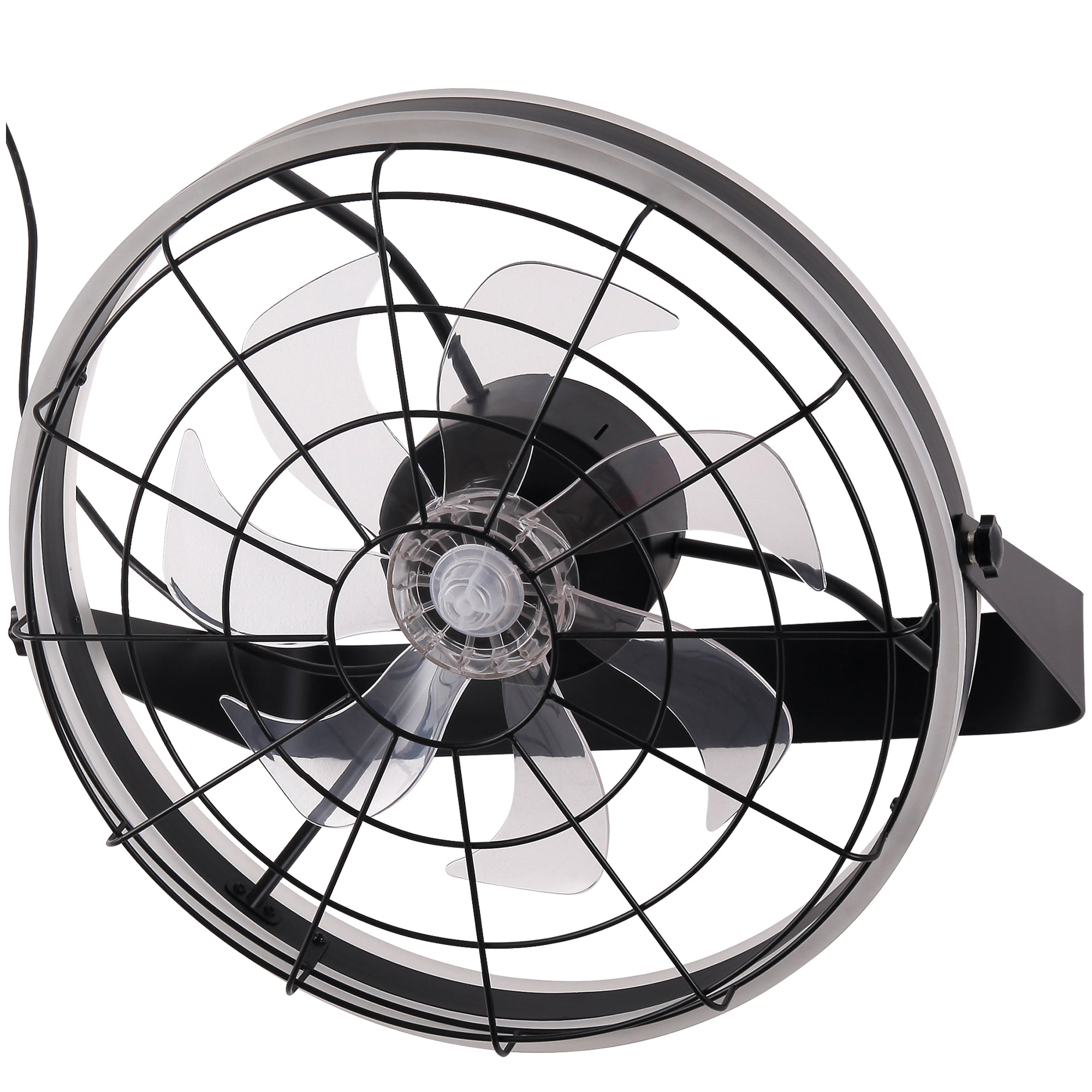 23 Inch Black Modern Wall Mounted Caged Ceiling Fan with Dimmable LED Lights and Remote, 6 Speeds Plug In Bladeless Ceiling Fan
