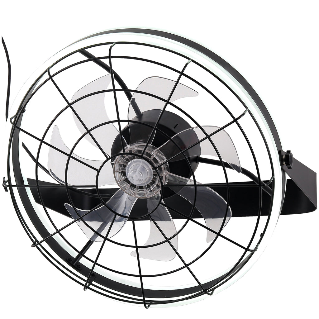 23 Inch Black Modern Wall Mounted Caged Ceiling Fan with Dimmable LED Lights and Remote, 6 Speeds Plug In Bladeless Ceiling Fan