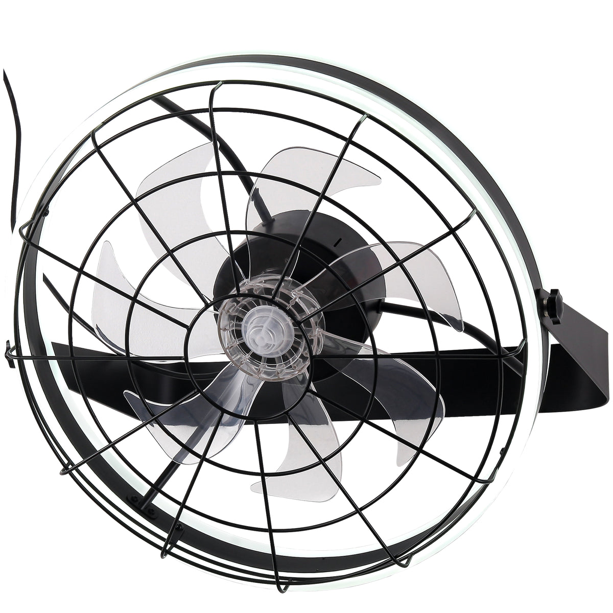 23 Inch Black Modern Wall Mounted Caged Ceiling Fan with Dimmable LED Lights and Remote, 6 Speeds Plug In Bladeless Ceiling Fan