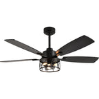52 Inch Black Modern Ceiling Fan with Lights and Remote Control, 6 Speeds DC Motor Reversible Ceiling Fan for Living Room