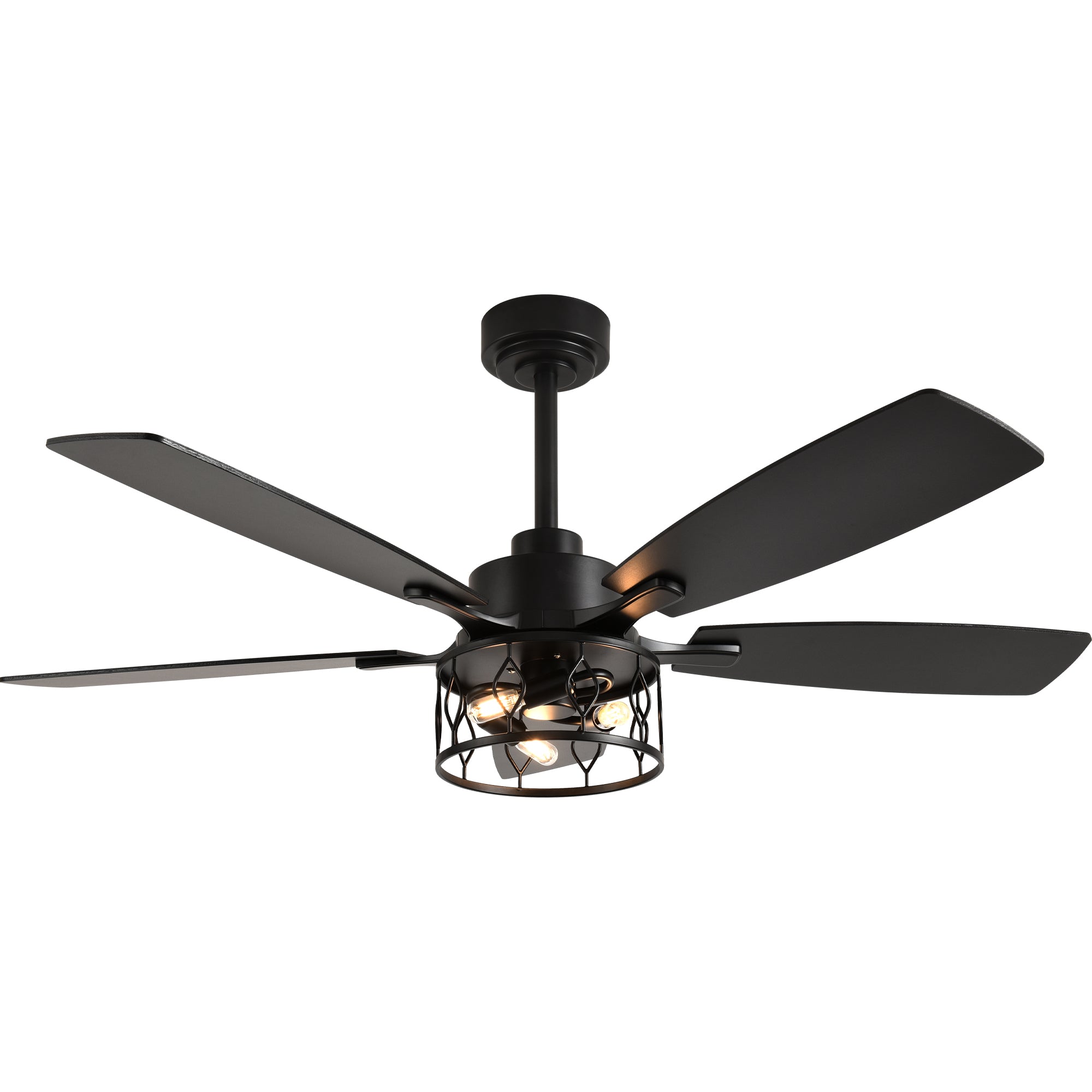 52 Inch Black Modern Ceiling Fan with Lights and Remote Control, 6 Speeds DC Motor Reversible Ceiling Fan for Living Room