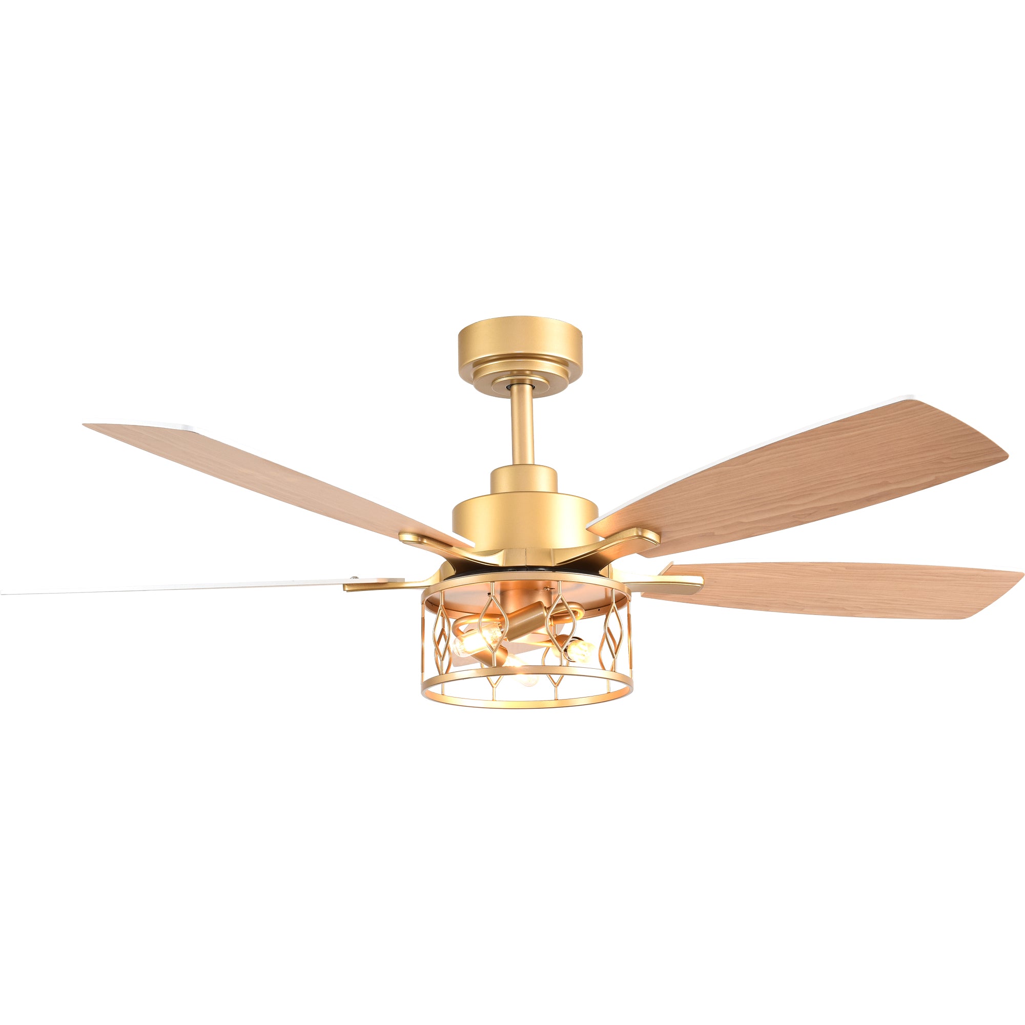 52 Inch Golden Modern Ceiling Fan with Lights and Remote Control, 6 Speeds DC Motor Reversible Ceiling Fan for Living Room