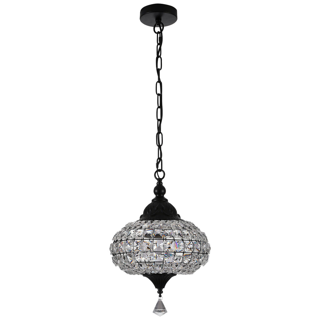 1 - Light Black/Chrome Globe Crystal Pendant Light with LED, 11.2" Dining Room Light Fixtures Kitchen Island Light
