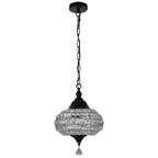 1 - Light Black/Chrome Globe Crystal Pendant Light with LED, 11.2" Dining Room Light Fixtures Kitchen Island Light