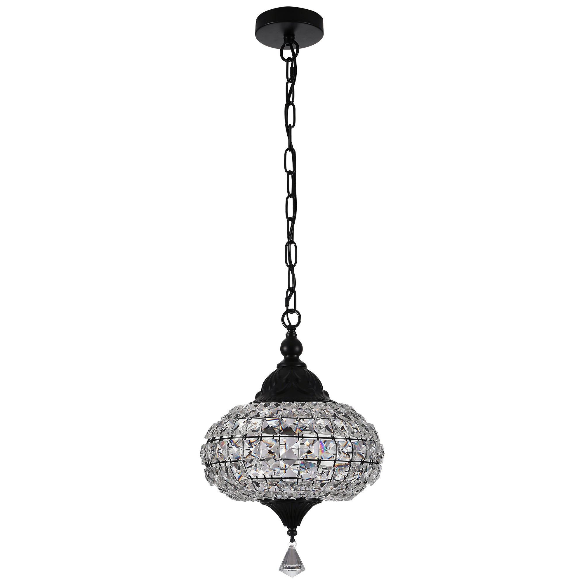 1 - Light Black/Chrome Globe Crystal Pendant Light with LED, 11.2" Dining Room Light Fixtures Kitchen Island Light
