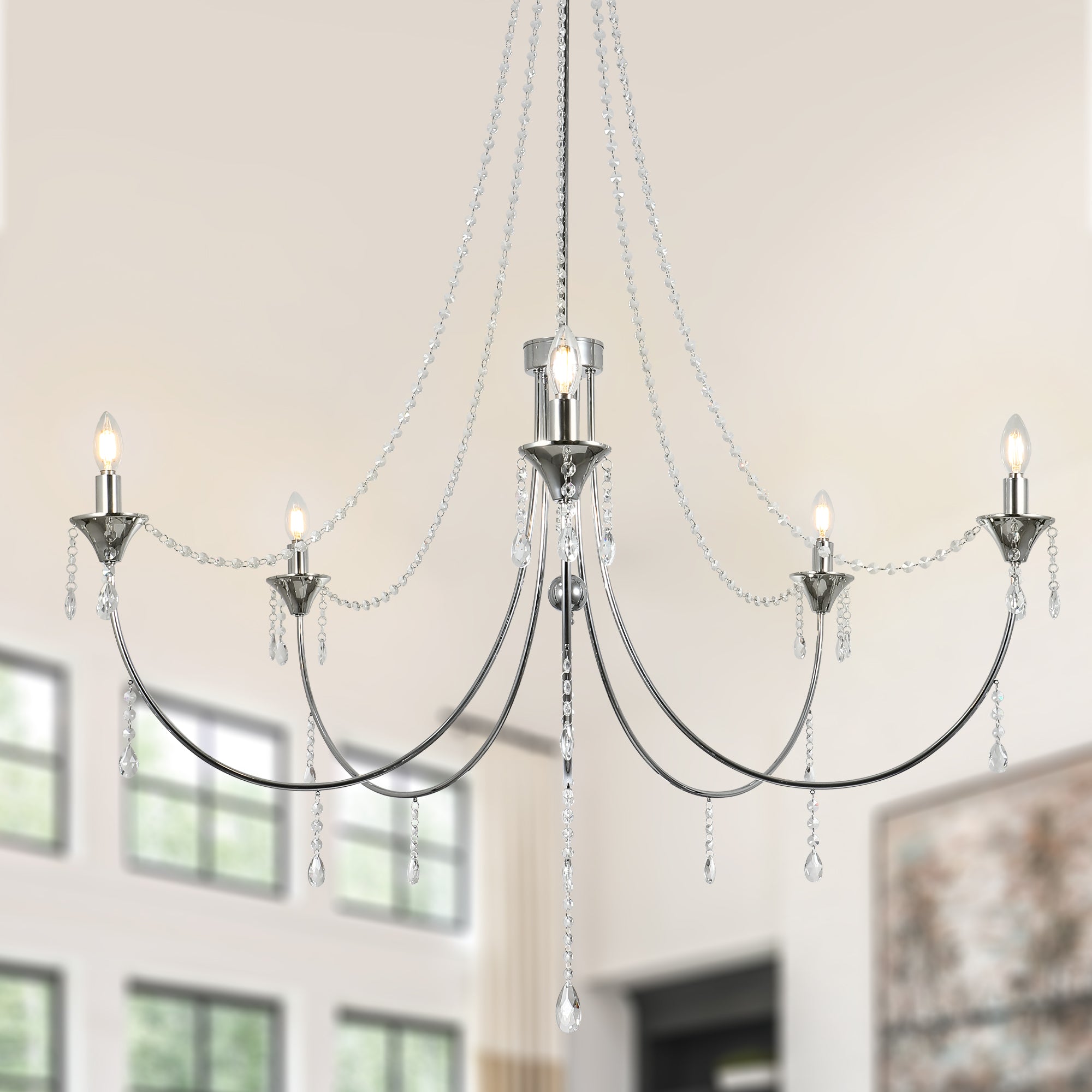 FC4090-BellaDepot 5 Lights Empire Luxury Crystal Chandelier, Height Adjustable Home Decoration Pendant Light