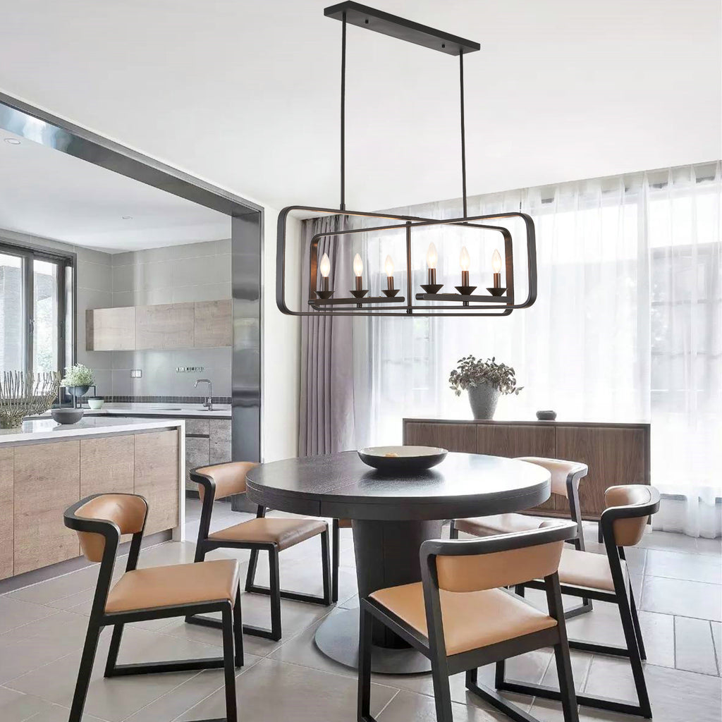 6 - Lights Rectangle Chandelier Dining Room Light Fixture Over Table, Modern Linear Kitchen Island Lighting with DIY Shape