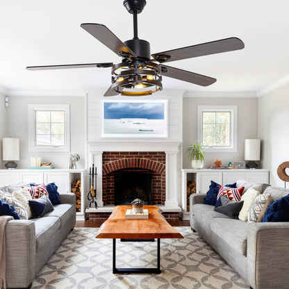 BellaDepot 52" Farmhouse Industrial Brown Ceiling Fan with Remote Control, 6 Speeds Ceiling Fan with Lights for Living Room- DC5224