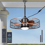 23.6 Inch Black Outdoor Dimmable Ceiling Fan with LED Light and Remote, Farmhouse Reversible 6 Speeds Quiet DC Motor Caged Ceiling Fan for Patio