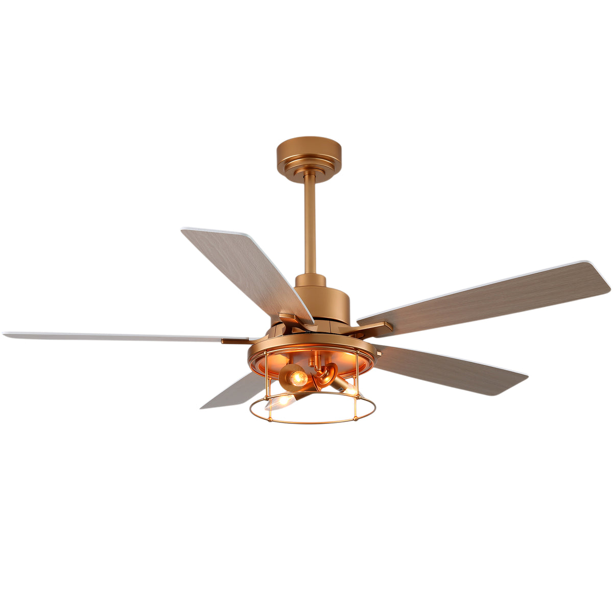 Industrial 52 Inch Gold/Black Caged Ceiling Fan with Light Quiet Reversible DC Motor with 6 Speed Remote Control Ceiling Fan 5 Blades Ceiling Fan Suit for Kitchen Bedroom Living Room