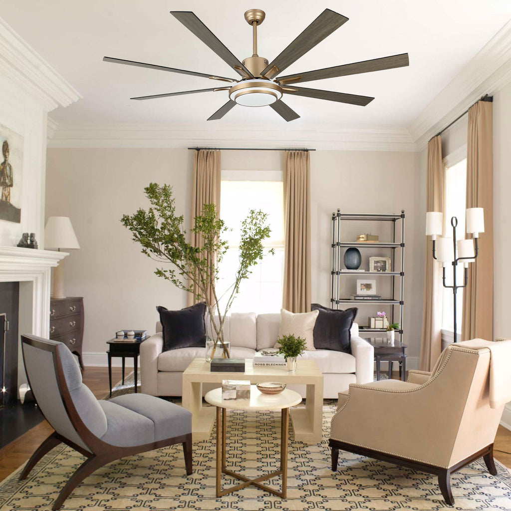72 Inch Modern Black/Gold/Chrome Ceiling Fan with Dimmable LED Light and Remote Control, 6 Speeds DC Motor Reversible Extra Large Ceiling Fan