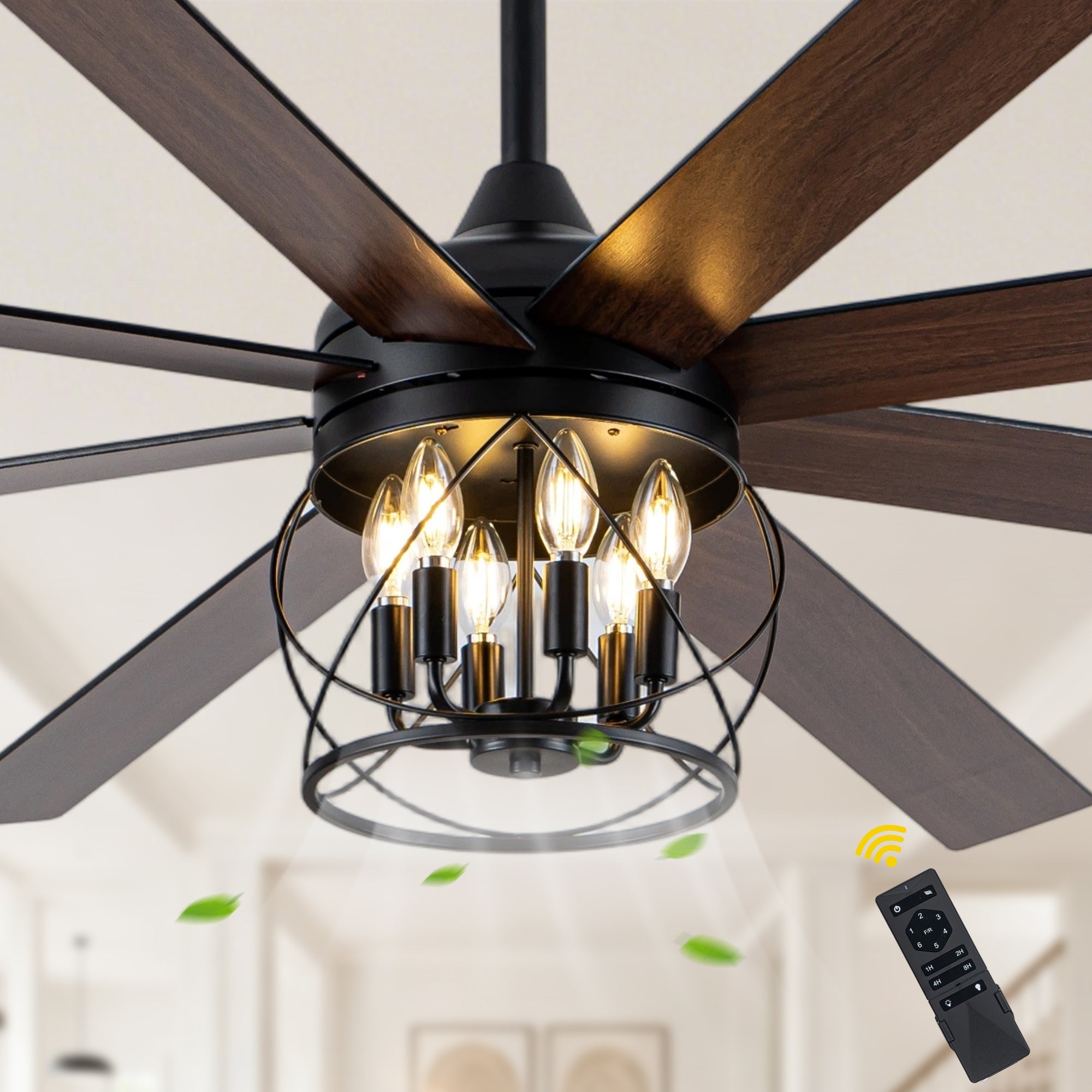 Industrial 72 Inch Large Ceiling Fan with Light Quiet Reversible DC Motor with Remote Control Ceiling Fan Adjustable Downrods Ceiling Fan Suit for Bedroom, Living Room