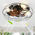 20 Inch Farmhouse Industrial Flush Mount Ceiling Fan with Lights and Remote, 6 Speeds DC Motor Bladeless Caged Ceiling Fan for Bedroom