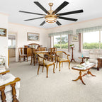 72 Inch Black/Gold/Chrome 8-Blade Modern Extra Large Ceiling Fan with LED Light and Remote, 6 Speeds DC Motor Reversible Ceiling Fan DIY Shade