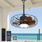 21 Inch Outdoor Caged Ceiling Fan with LED Light and Remote & APP Control, 6-Speed Reversible Modern Waterproof Industrial Ceiling Fan for Patio