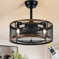 20 Inch Farmhouse Industrial Cage Ceiling Fan with Light and Remote, 6-Speed Reversible DC Motor Fandelier Bladeless Ceiling Fan