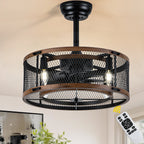 20 Inch Farmhouse Industrial Cage Ceiling Fan with Light and Remote, 6-Speed Reversible DC Motor Fandelier Bladeless Ceiling Fan