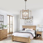 6 - Lights Cottage Distressed Wood Chandelier, 15.7" Height Adjustable Farmhouse Geometric Chandelier