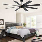 72 Inches Extra Large Ceiling Fan with Dimmable LED Light and Remote, 6 Speeds DC Motor Black Ceiling Fan 8-Blade Reversible Ceiling Fan for Large Room