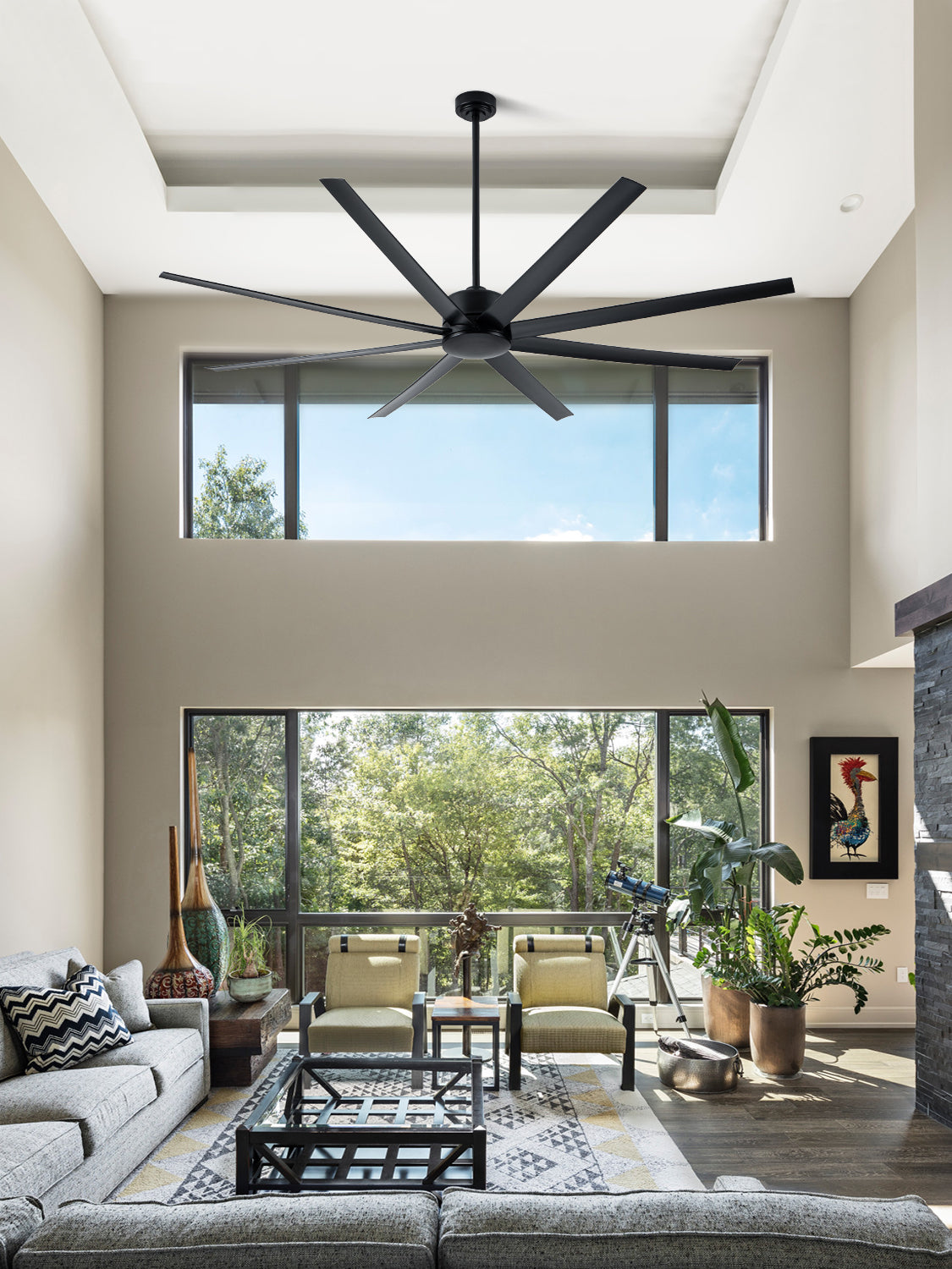 84 Inch Black Extra Large Ceiling Fan with Remote, 6 Speeds DC Motor Reversible Industrial Ceiling Fan for Large Room