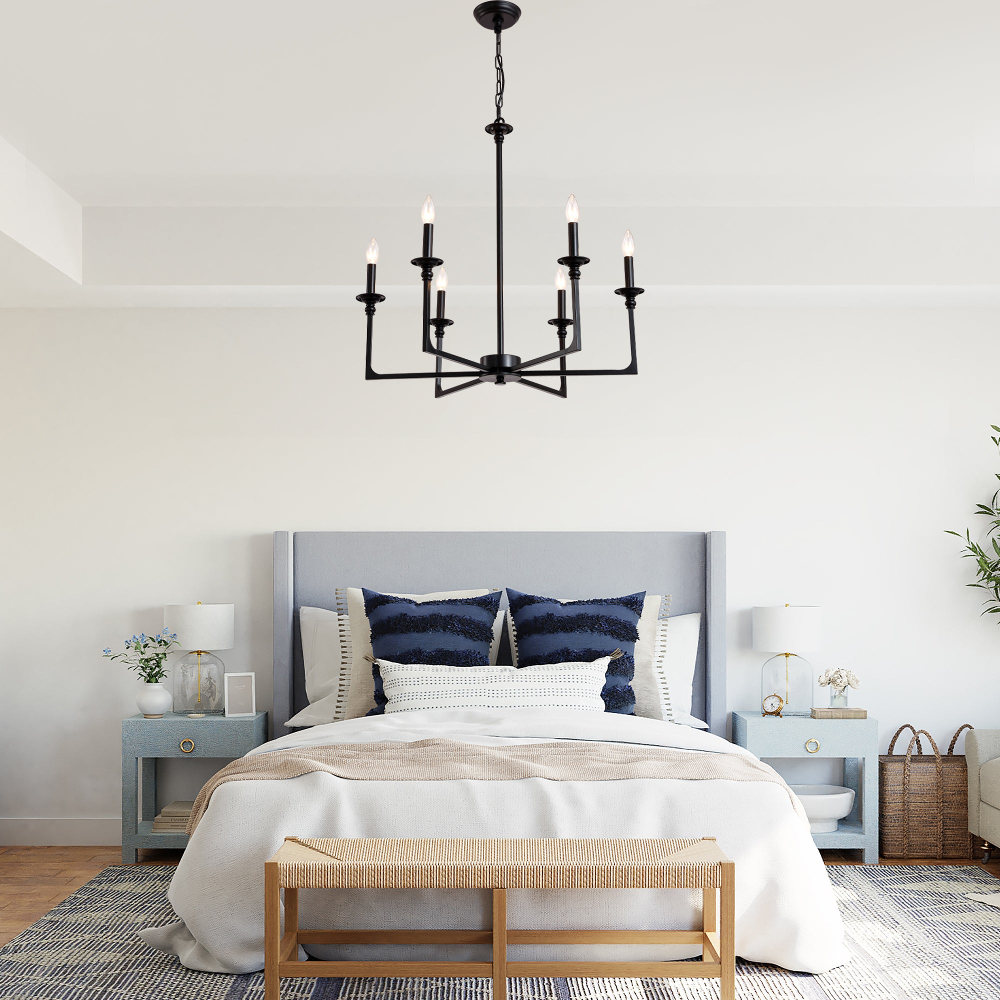 6-Light Black Classic/Traditional Chandelier, Farmhouse Candle Style Chandelier Dining Room Light Fixtures