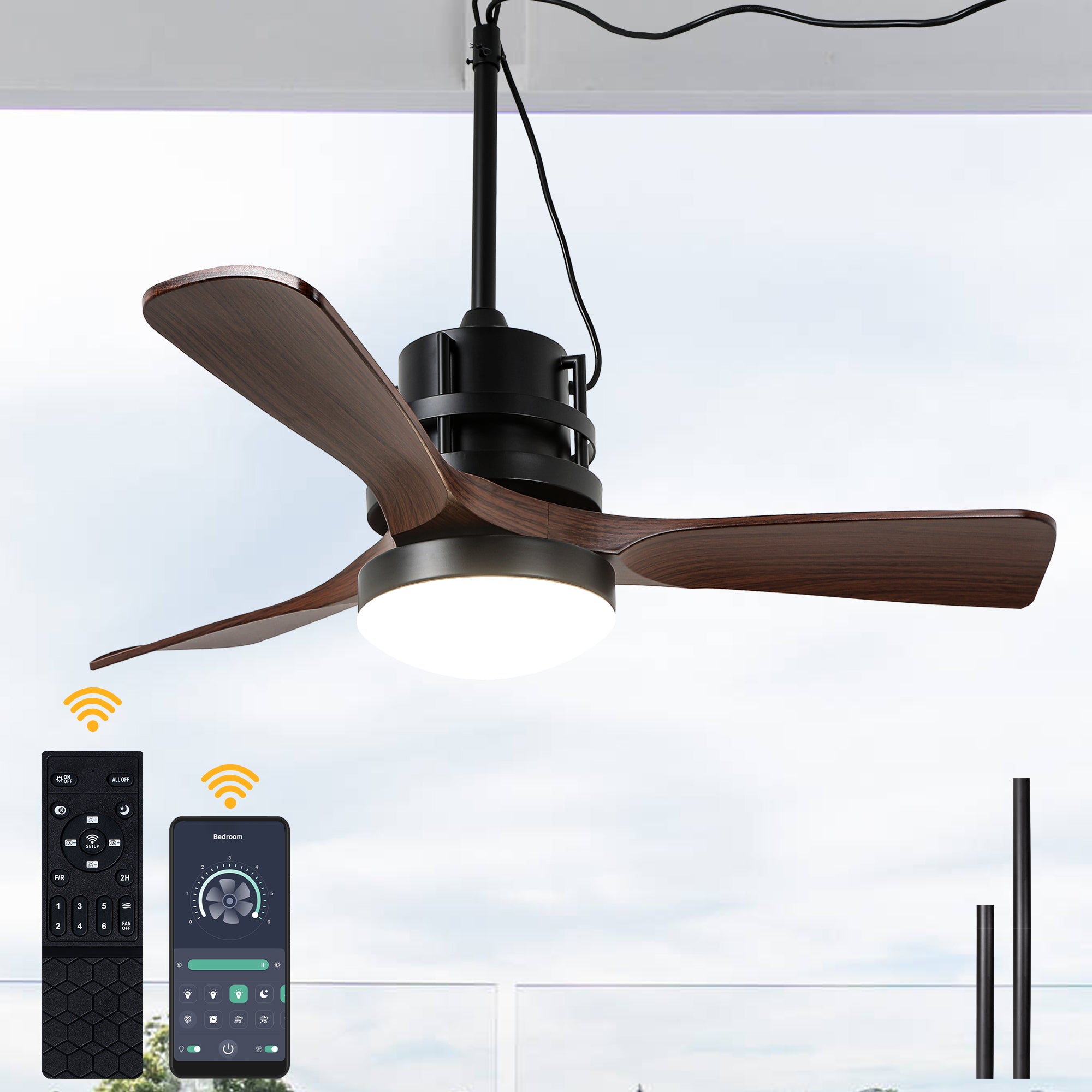 HW4201-GED-BellaDepot 24" Outdoor Modern Farmhouse LED Ceiling Fan with Remote Control, Plug in Ceiling Fan