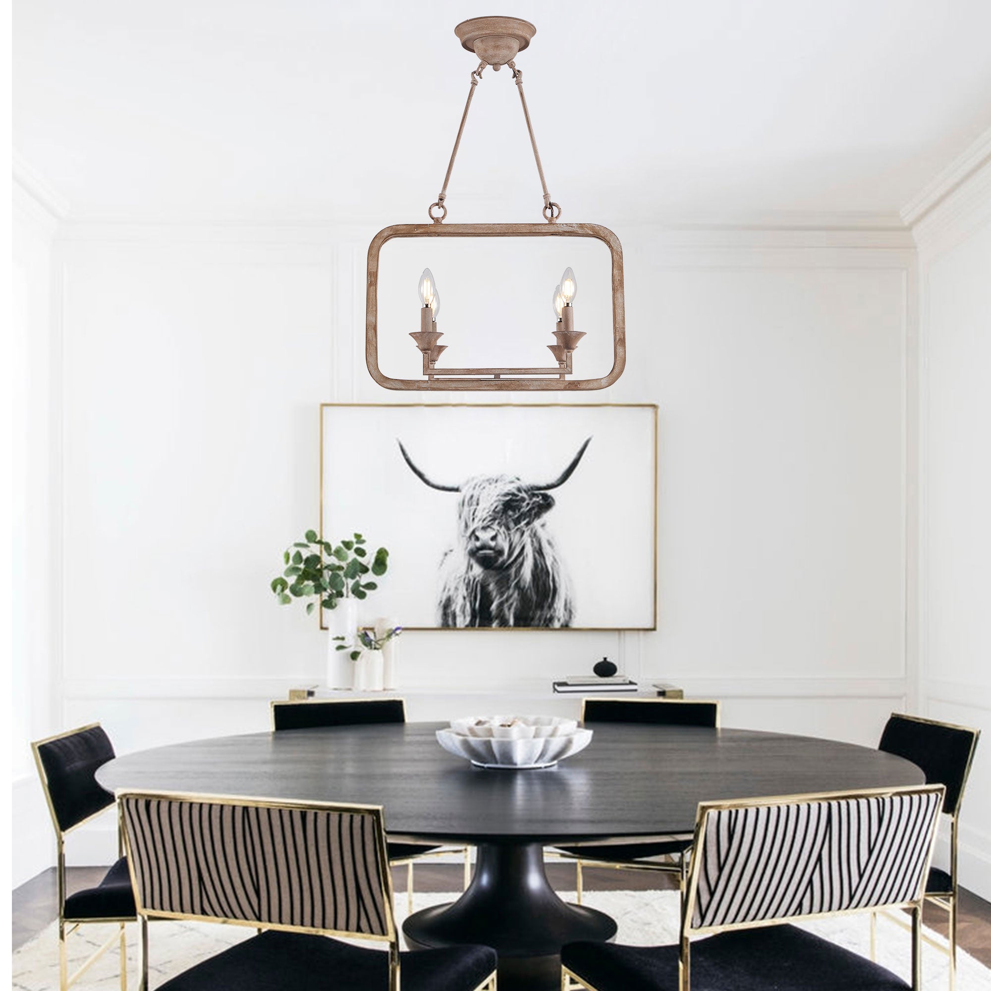 FC4066-BellaDepot 4 Lights Classic Wooden Chandelier, Home Decoration Light Fixture