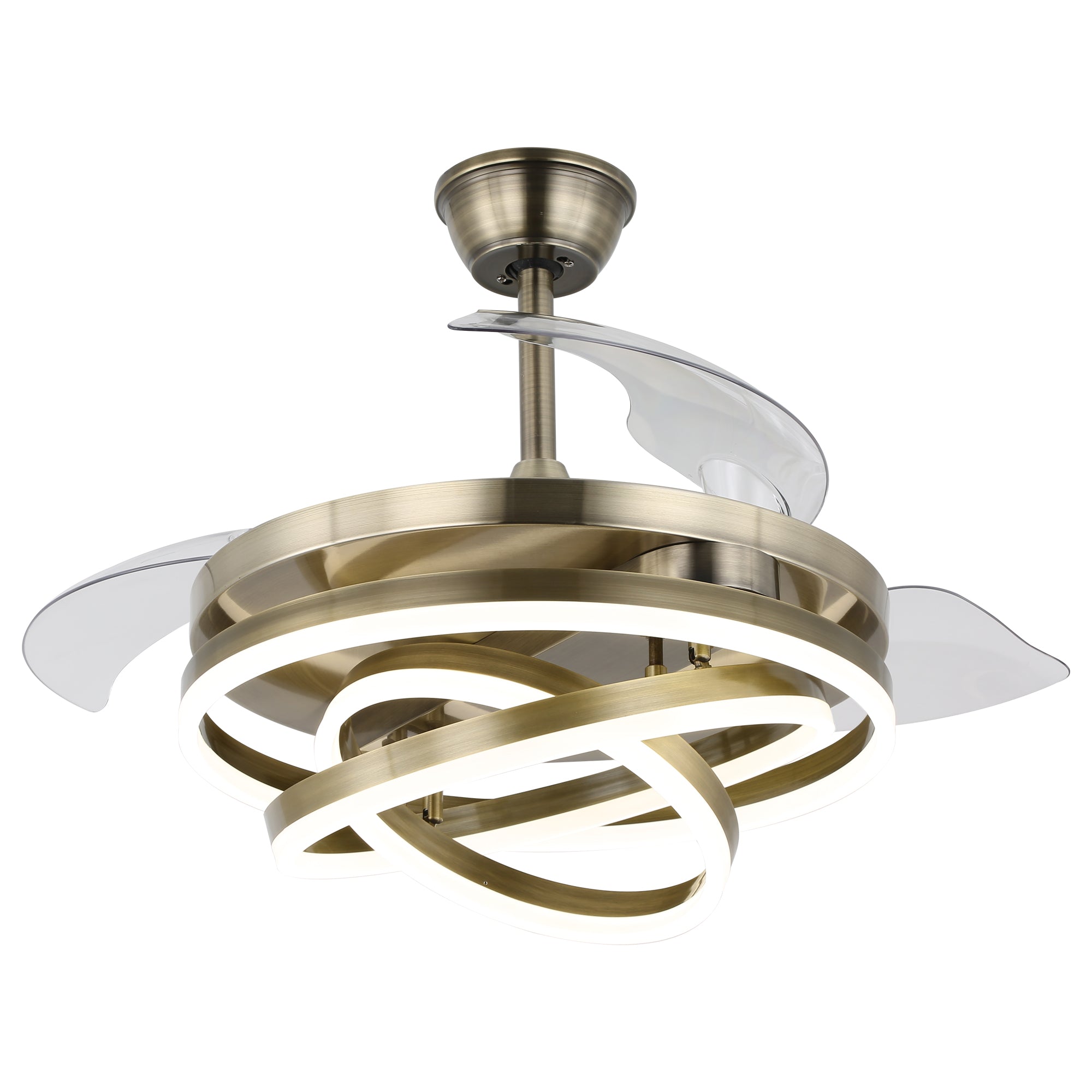 DC4264-BellaDepot 42" Chrome/Brown/Nickel/White/Black/Gold DIY Shape Modern Retractable Ceiling Fan with Remote and LED Light Kit Included, Dimmable Reversible Ceiling Fan