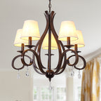 5 - Light Aged Brass Traditional Chandelier, Rustic Bronze Farmhouse Chandelier with Fabric Shades Candle Style Classic Chandelier for Living Room