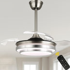 36 Inch Chrome Modern Retractable Ceiling Fan with LED Light and Remote, 6 Speeds DC Motor Bladeless Fandelier Ceiling Fan