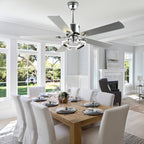 52 Inch Black/Chrome Modern Ceiling Fan with Led Light and Remote Control, 6 Speeds DC Motor Reversible Ceiling Fan for Living Room