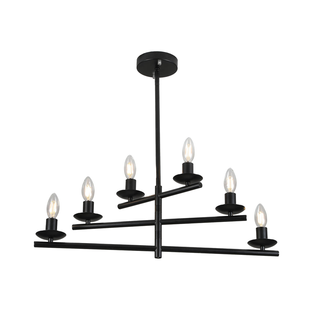 6 Lights Black/Chrome Finish Linear Industrial Chandelier, DIY Shape Linear Chandelier Dining Room Pendant Light