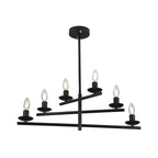 6 Lights Black/Chrome Finish Linear Industrial Chandelier, DIY Shape Linear Chandelier Dining Room Pendant Light